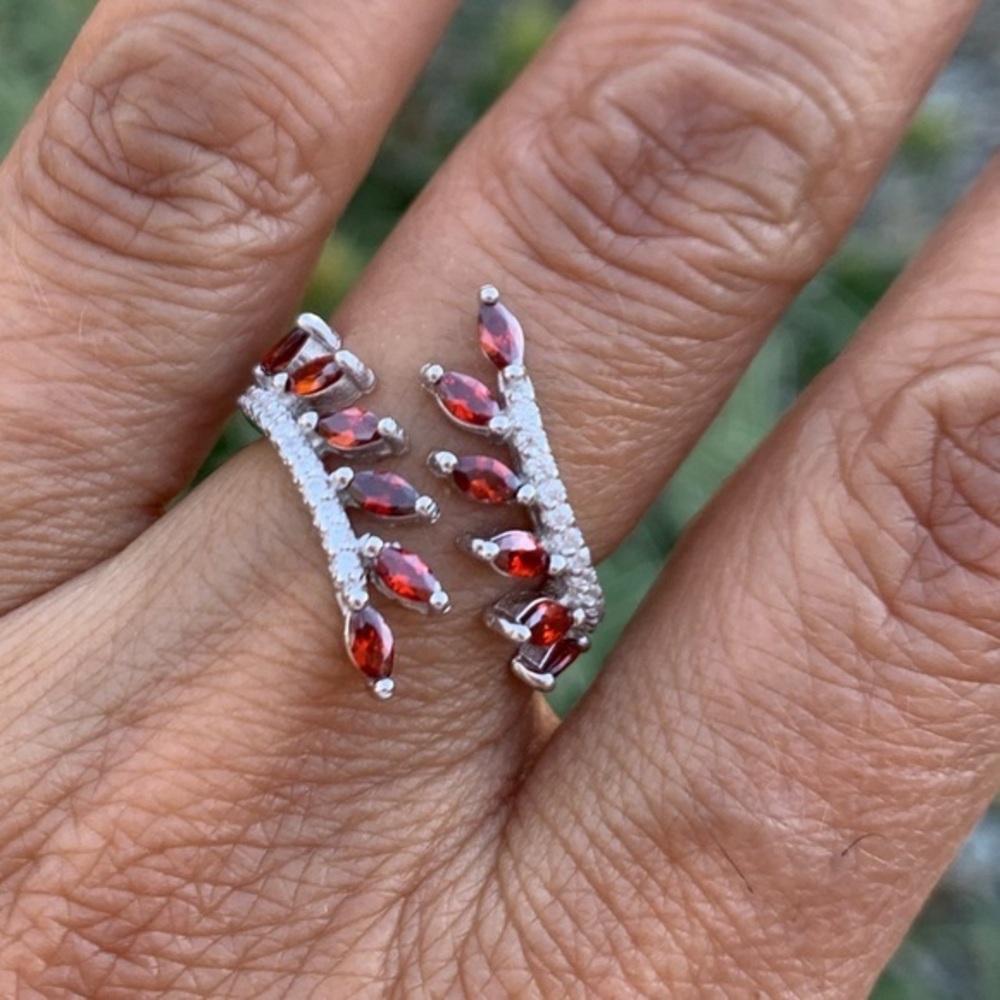 Sterling Silver Red Marquis Wedding Ring Band